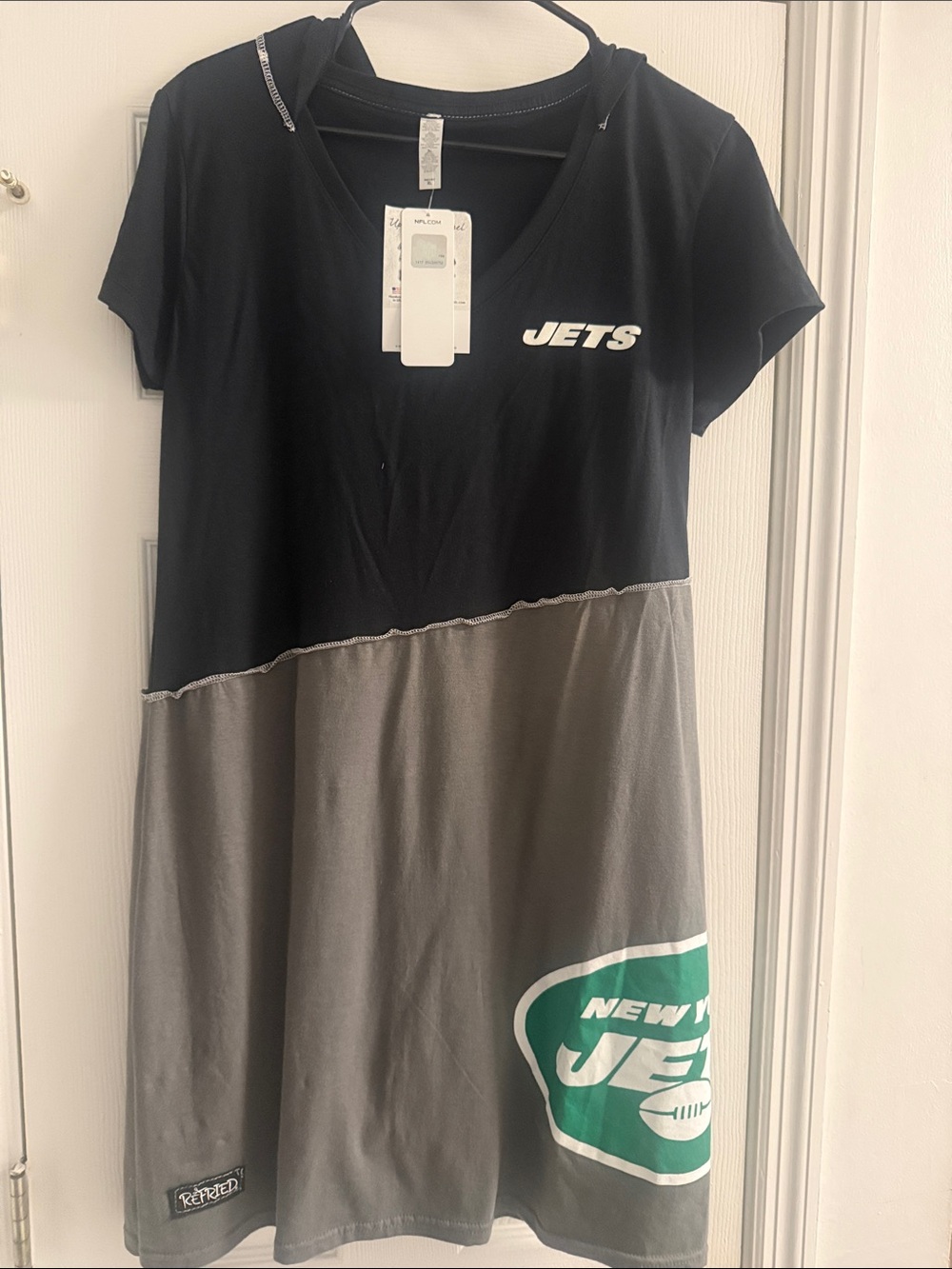 NFL Gray Midi Dress with Green and White New York Jets Logo
